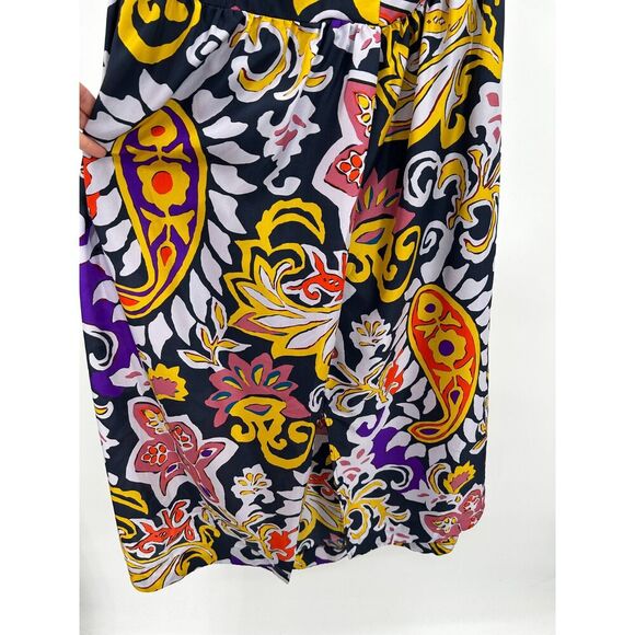 NWT J. CREW Blue Yellow Paisley 100% Silk Sarong Boho Summer Midi Dress Size 14 - Picture 5 of 10